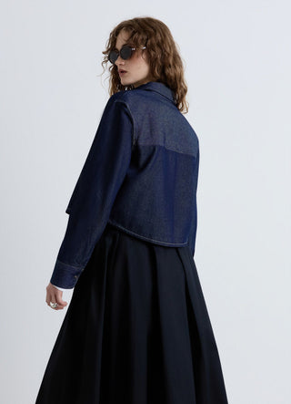 Solid colour denim crop shirt