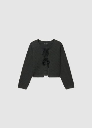 Cardigan crop in maglia con fiocchi