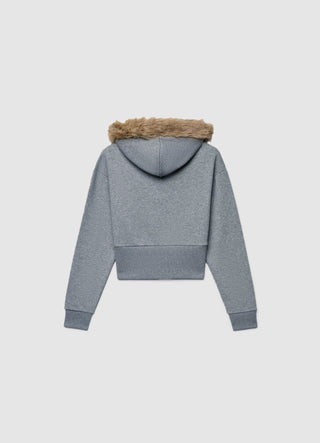 Felpa con zip e cappuccio con bordo effetto pelo