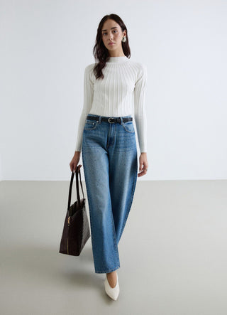 Gerippter Pullover mit Perkins-Kragen