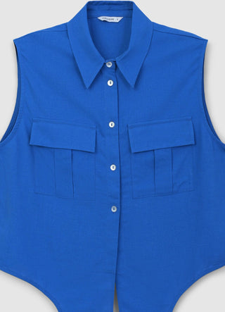 Camicia smanicata misto lino con nodo