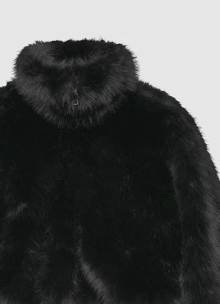 Kurze Jacke mit Felloptik und Reißverschluss