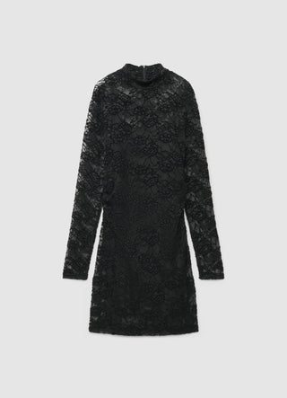 Robe courte en dentelle à col montant