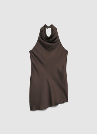Top asymmetric draped faux satin