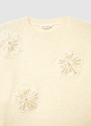 Sweter z aplikacjami kwiatowymi
