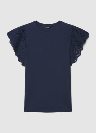 T-shirt with sangallo ruffle sleeves
