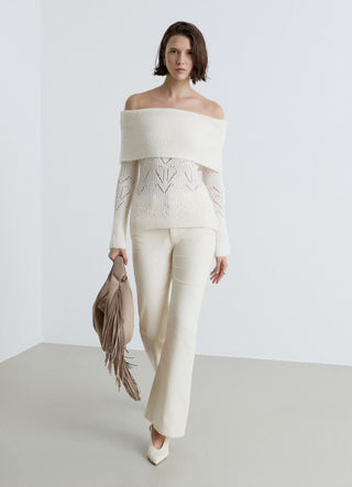 Maglia spalle scoperte pointelle