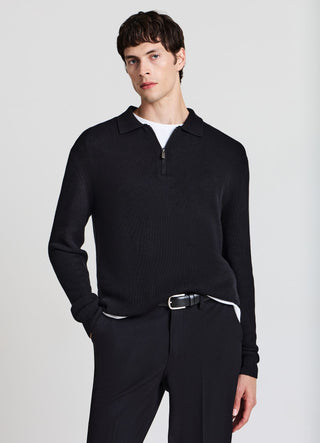 Maglia polo con zip a coste