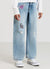 Jeans wide leg con applicazioni e strappi
