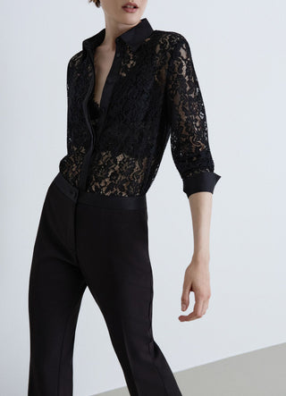 Camicia in pizzo con inserti satin