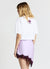 Gonna mini simil satin inserto pizzo