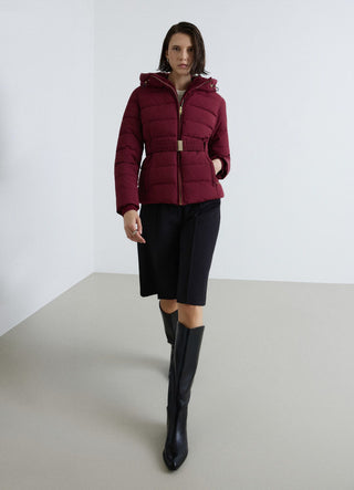 Padded jacket with hood and belt
