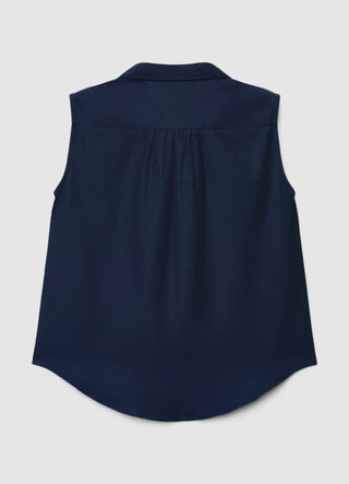 Blusa smanicata con colletto classico e scollo a V