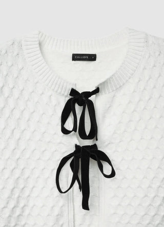 Cardigan crop in maglia con fiocchi