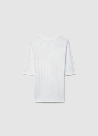 T-shirt in maglia a trecce con bottoni sulle spalle