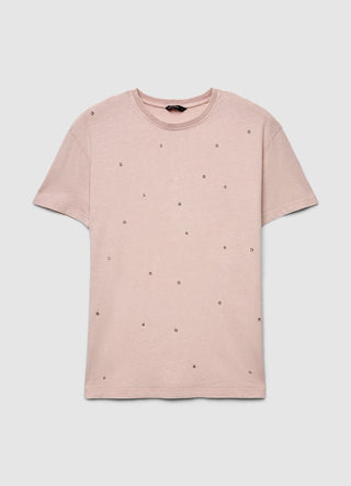 T-Shirt mit ausgewaschenem Effekt und Strasssteinen