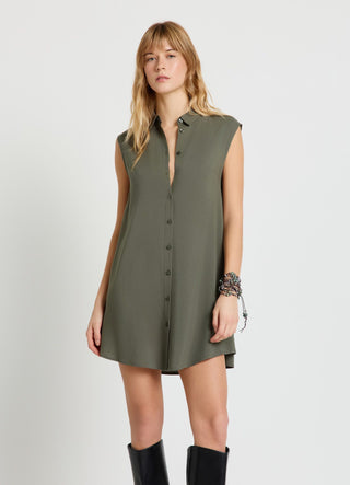Long sleeveless solid-colour shirt