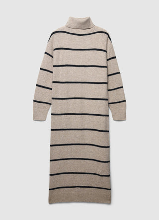 Langes Rollkragenkleid mit Streifen