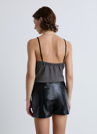 Shorts in einfarbigem Lederoptik