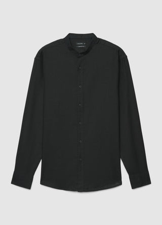 Camicia collo alla coreana misto lino