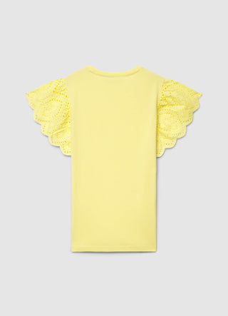 T-shirt con maniche a volant sangallo