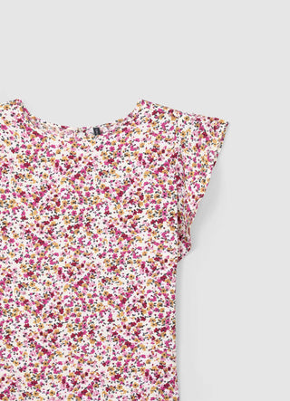 Flower-patterned ruffled blouse