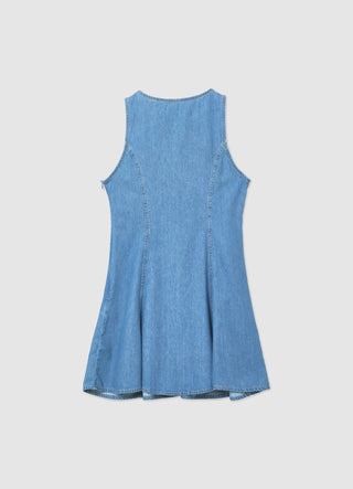 Vestito smanicato in denim con zip laterale