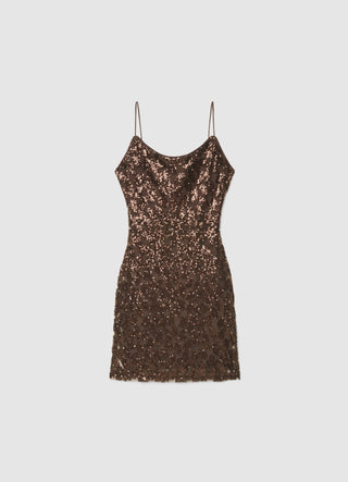 Vestito corto con paillettes e schiena scoperta