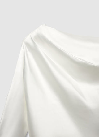 Asymmetrische Bluse mit Satin-Optik Drapierung