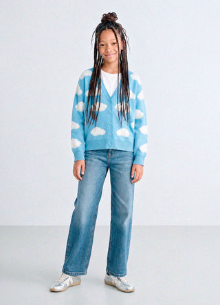 Knitted cardigan with cloud pattern