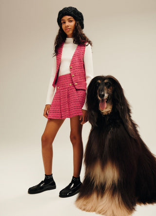 Faltenrock aus Tweed mit Pailletten