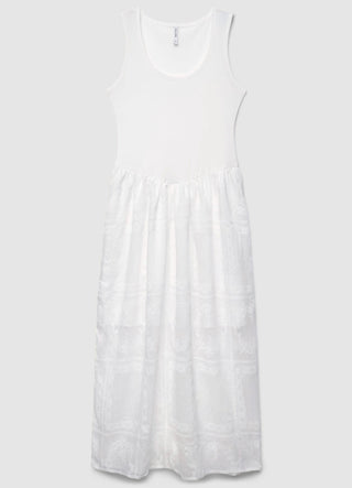 Vestito lungo smanicato con gonna ricamata