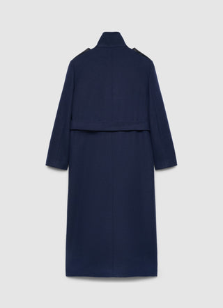 Long coat with high collar and belt