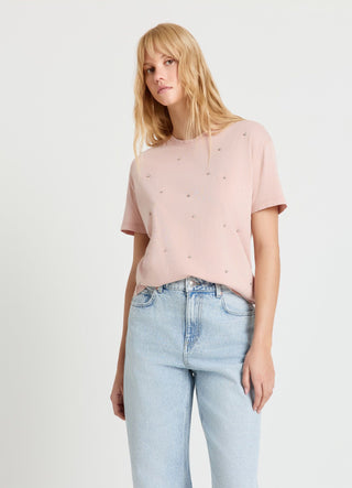 T-Shirt mit ausgewaschenem Effekt und Strasssteinen