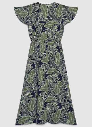 Langes Kleid mit Blattmuster
