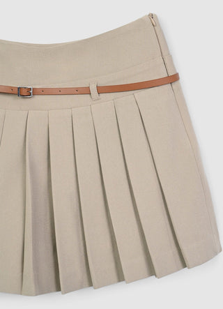 Pleated trouser skirt with belt