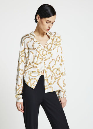 Camicia classica simil satin con stampa catena