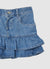 Denim-Minirock mit Volants und Strasssteinen