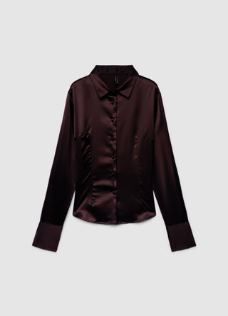 Camicia crop similsatin tinta unita