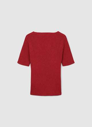 T-shirt scollo V a costine