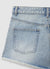 Shorts mom in denim con strass e strappi