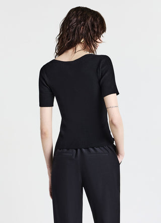 T-shirt scollo V a costine