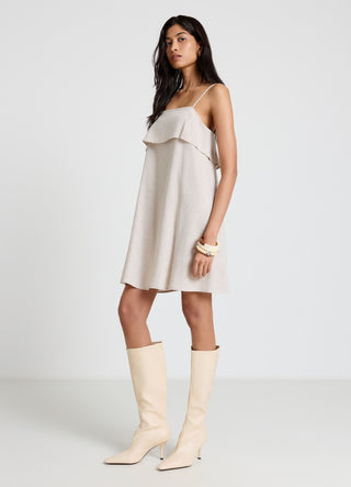Flared mini dress in linen blend