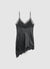 Asymmetric faux satin top with lace trims