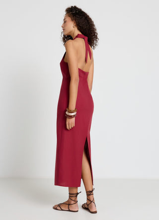 Vestito lungo halter con fiocco e cut-out