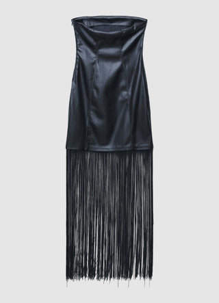 Vestito effetto pelle con frange