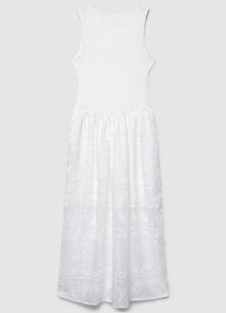 Vestito lungo smanicato con gonna ricamata