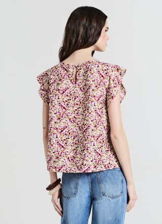 Flower-patterned ruffled blouse