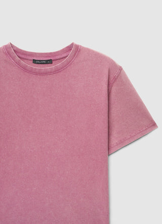 Solid colour crew neck T-shirt with a faded effect