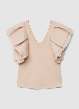 T-shirt con scollo a V e maniche a volant